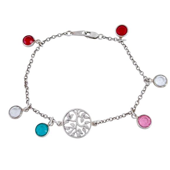 Vintage Sterling Silver 925 Tree Of Life Cut-out Crystal Bracelet 7" - Picture 3 of 6